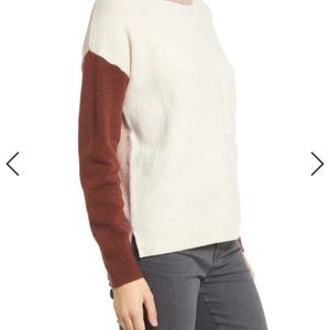 Madewell Womens Redmond Mock Neck Pocket Sweater Colorblock Size S Boxy Beige